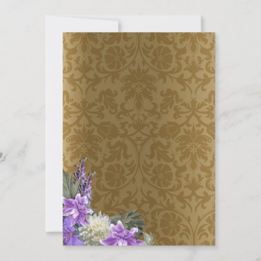 Brautparty - Goldene Damaske und Lavendel Lila Einladung (Rückseite)