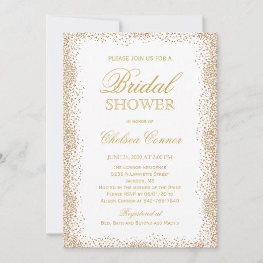 Brautparty - Goldfetti und Weiß Einladung (Vorderseite)