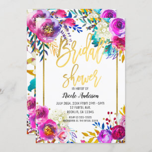 Brautparty-Goldskriptmutiger Watercolor mit Blumen Einladung