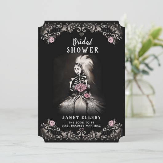 Brautparty Gothic Skeleton Bride Einladung (Stehend Vorderseite)