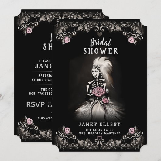Brautparty Gothic Skeleton Bride Einladung (Vorne/Hinten)