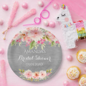 Brautparty grau rosa Blume rustikal Pappteller (Party)
