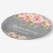 Brautparty grau rosa Blume rustikal Pappteller (Schrägansicht)