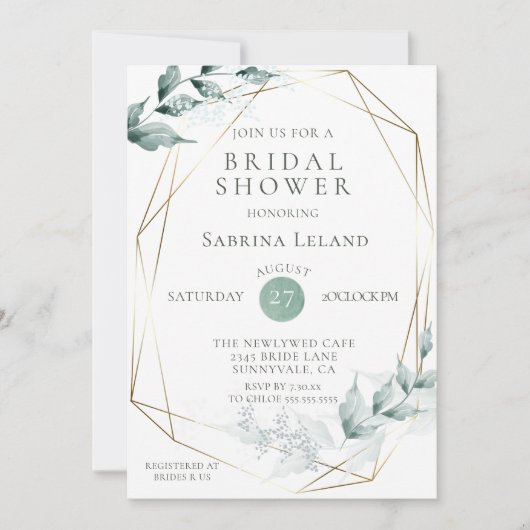 Brautparty | Grayed Jade Green Botanical Einladung (Vorderseite)