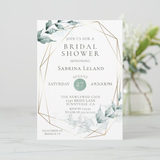 Brautparty | Grayed Jade Green Botanical Einladung (Stehend Vorderseite)