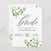 Brautparty | Green Wassercolor Floral Postcard Postkarte (Vorne/Hinten)