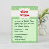 Brautparty "Green & White Polka Dots Herztext" Einladung (Stehend Vorderseite)