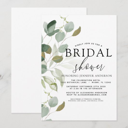 Brautparty Greenery Eucalyptus Einladung (Vorne/Hinten)