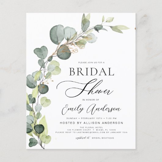 Brautparty Greenery Eucalyptus Einladung Flyer (Vorne)