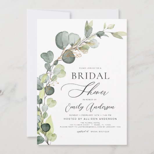 Brautparty Greenery Eucalyptus Succulent Einladung (Vorderseite)