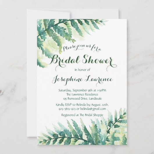 Brautparty Greenery Fern Einladung (Vorderseite)