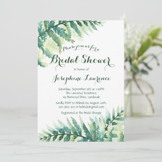 Brautparty Greenery Fern Einladung (Stehend Vorderseite)