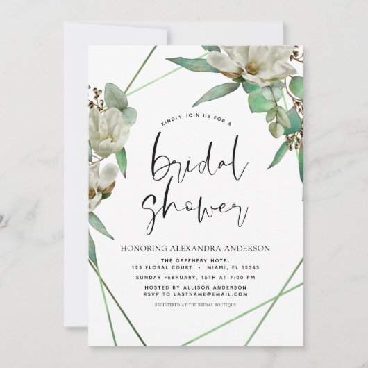 Brautparty Greenery Magnolia Einladung (Vorderseite)