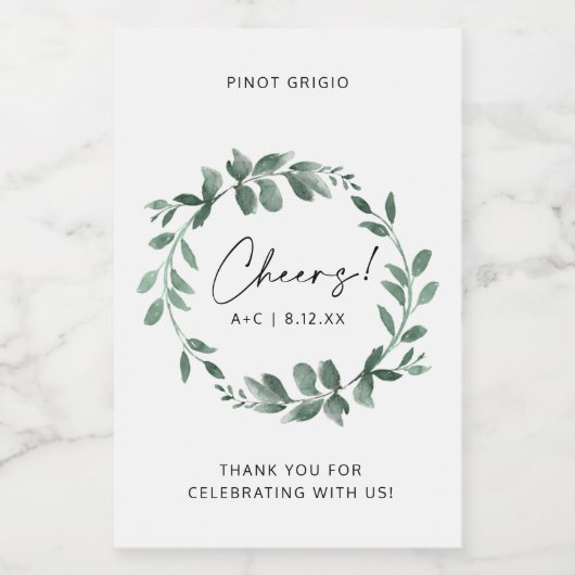 Brautparty Greenery Wreath Polterabend Weinetikett (Einzelnes Label)