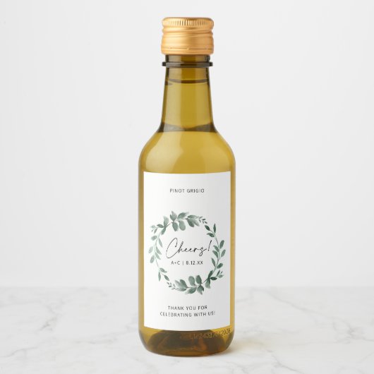 Brautparty Greenery Wreath Polterabend Weinetikett (Vorderseite)