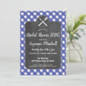 Brautparty GRILLEN Invite Blue Gingham Chalk Einladung (Stehend Vorderseite)