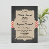 Brautparty GRILLEN Invite Red Gingham Burlap Invit Einladung (Stehend Vorderseite)