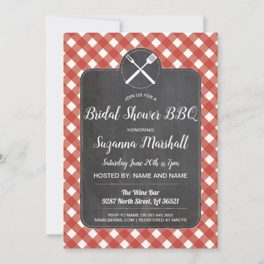 Brautparty GRILLEN Invite Red Gingham Chalk Einladung (Vorderseite)