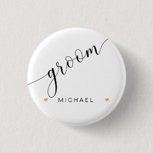 Brautparty Groom Script Simple Modern Gold Herzst Button