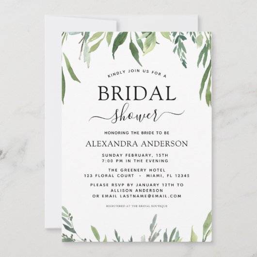 Brautparty Grüne Botanische Wasserfarbe Einladung (Vorderseite)