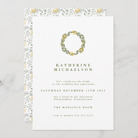 Brautparty | Grüne Wasserfarbenkleide Einladung (Vorne/Hinten)