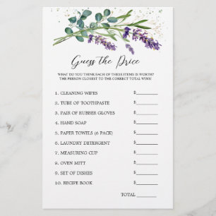 Brautparty Guess Price Game Lavender Eukalyptus Briefpapier