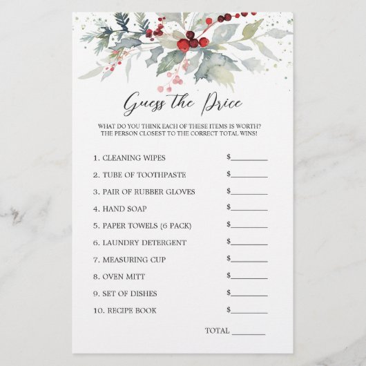 Brautparty Guess Price Winter Berries Foliage Briefpapier (Vorderseite)