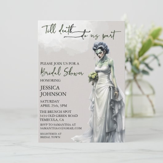 Brautparty Halloween Frankensteins Braut Einladung (Stehend Vorderseite)