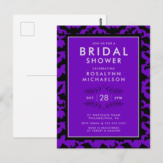 Brautparty | Halloween Lila Bat Pattern Postkarte (Vorne/Hinten)