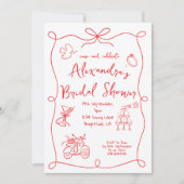 Brautparty Hand Dragon Red White Whimsical Einladung (Vorderseite)