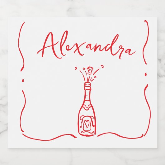 Brautparty Hand Dragon Red White Whimsical Schaumweinetikett (Einzelnes Label)