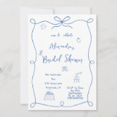 Brautparty Hand Drawn Französisch Blue Whimsical Einladung (Vorderseite)