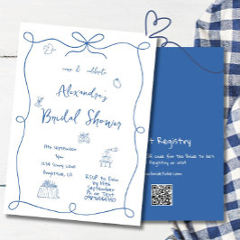 Brautparty Hand Drawn Französisch Blue Whimsical Einladung