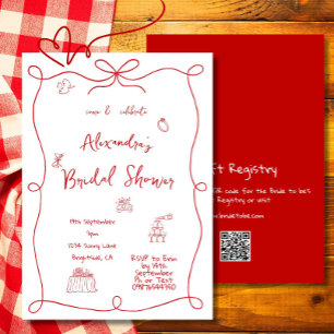 Brautparty handschriftlich Red White Einladung
