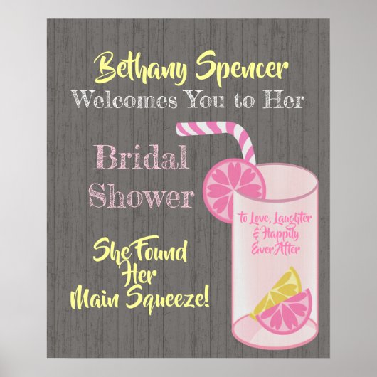 Brautparty "Haupt Squeeze Pink Lemonade" Willkomme Poster (Vorne)