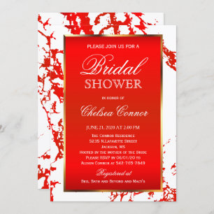 Brautparty - heller roter Marmor, Weiß u. Gold Einladung