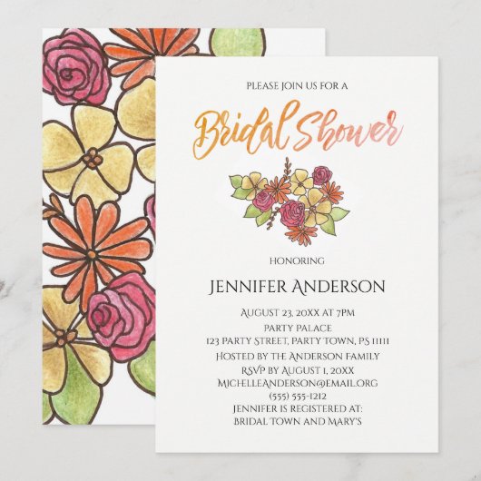 Brautparty Herbst Bouquet Einladung (Vorne/Hinten)