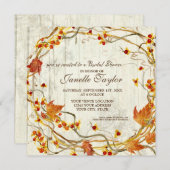Brautparty Herbst Herbst Blätter Kränz Holz Einladung (Vorne/Hinten)