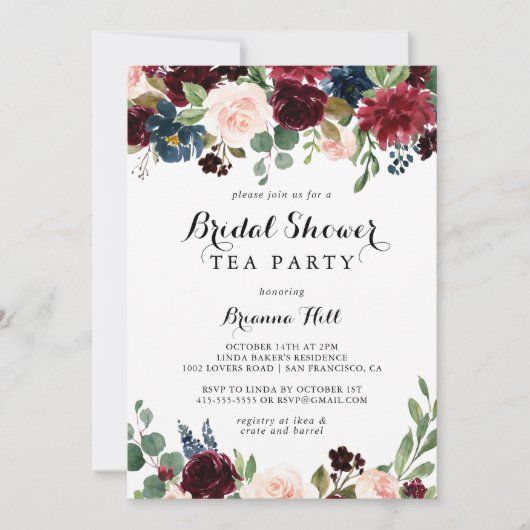 Brautparty Herbst Rustikale Kalligrafie Tee Party Einladung (Vorderseite)