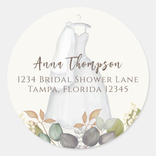 Brautparty Herbstleaves Hochzeit Elegantes Kleid Runder Aufkleber (Vorderseite)