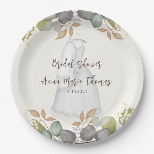 Brautparty Herbstleaves Hochzeitskleid Elegant Pappteller (Vorderseite)