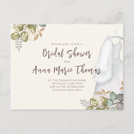 Brautparty Herbstleaves Hochzeitskleid Elegant Postkarte (Vorderseite)