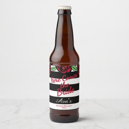 Brautparty, hier kommt die Braut Bierflaschenetikett (Vorderseite)