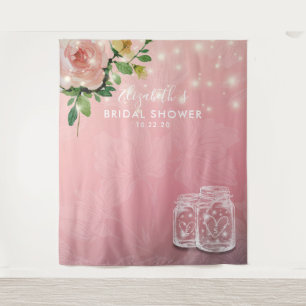 Brautparty Hintergrund Floral Mason Jar Lights Wandteppich