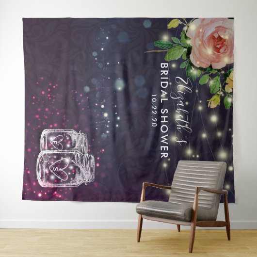 Brautparty Hintergrund Floral Mason Jar Lights Wandteppich (Beispiel (Horizontal))