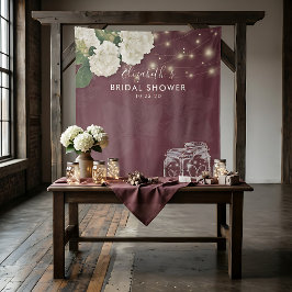 Brautparty Hintergrund Mason Jars Hydrangea Lights Wandteppich
