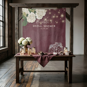 Brautparty Hintergrund Mason Jars Hydrangea Lights Wandteppich