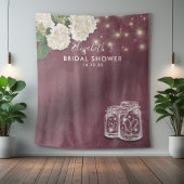 Brautparty Hintergrund Mason Jars Hydrangea Lights Wandteppich