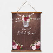 Brautparty Hintergrund Signieren Holz Burgund Blum Wandteppich Mit Holzrahmen (Vorderseite)