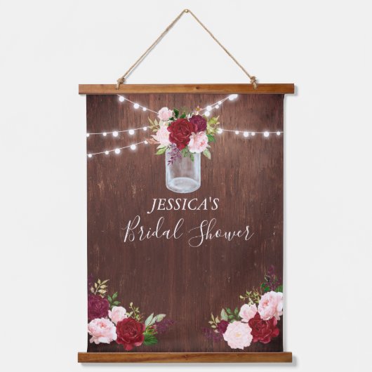 Brautparty Hintergrund Signieren Holz Burgund Blum Wandteppich Mit Holzrahmen (Vorderseite)